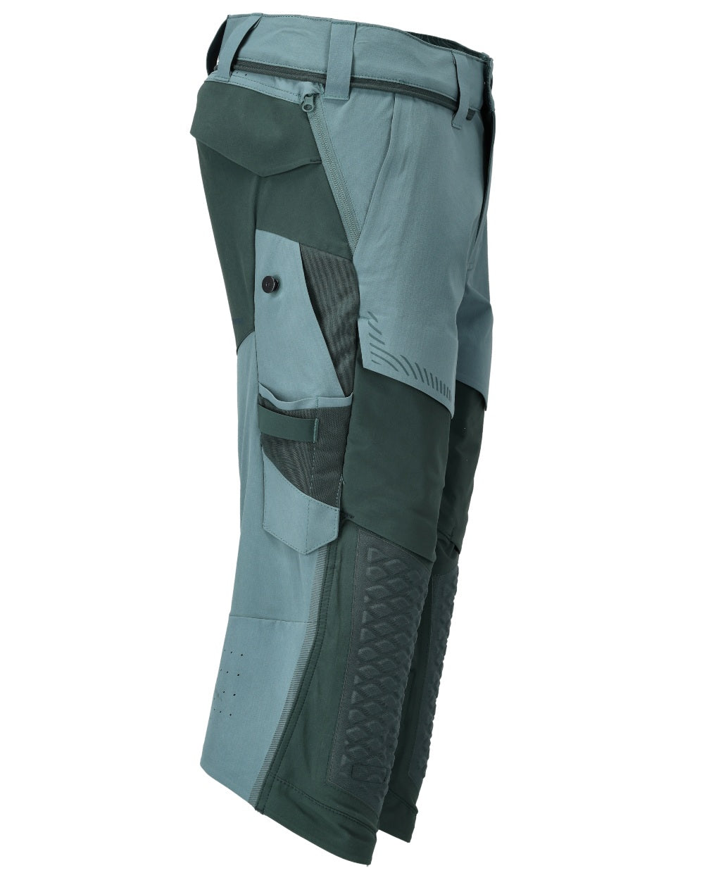 Light Forest Green Coloured Mascot Workwear Mens Customized 3/4 Length Trousers With Kneepad Pockets on white background 