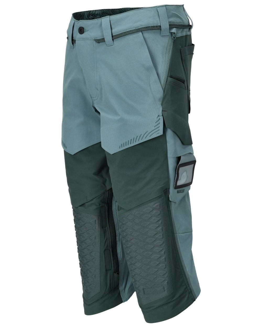 Light Forest Green Coloured Mascot Workwear Mens Customized 3/4 Length Trousers With Kneepad Pockets on white background 