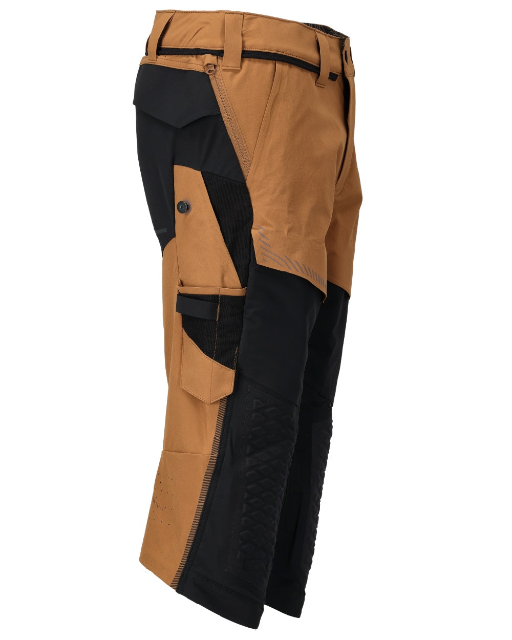 Nut Brown Black Coloured Mascot Workwear Mens Customized 3/4 Length Trousers With Kneepad Pockets on white background 