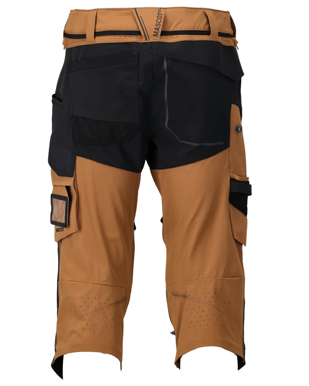Nut Brown Black Coloured Mascot Workwear Mens Customized 3/4 Length Trousers With Kneepad Pockets on white background 