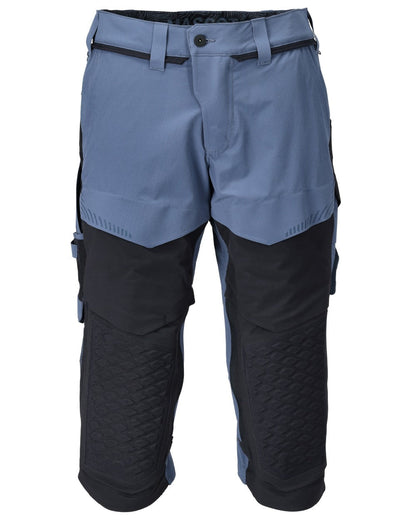 Stone Blue Dark Navy Coloured Mascot Workwear Mens Customized 3/4 Length Trousers With Kneepad Pockets on white background 