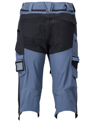 Stone Blue Dark Navy Coloured Mascot Workwear Mens Customized 3/4 Length Trousers With Kneepad Pockets on white background 