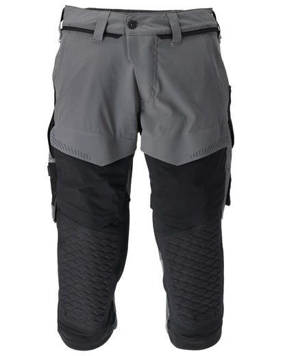 Stone Grey Black Coloured Mascot Workwear Mens Customized 3/4 Length Trousers With Kneepad Pockets on white background 