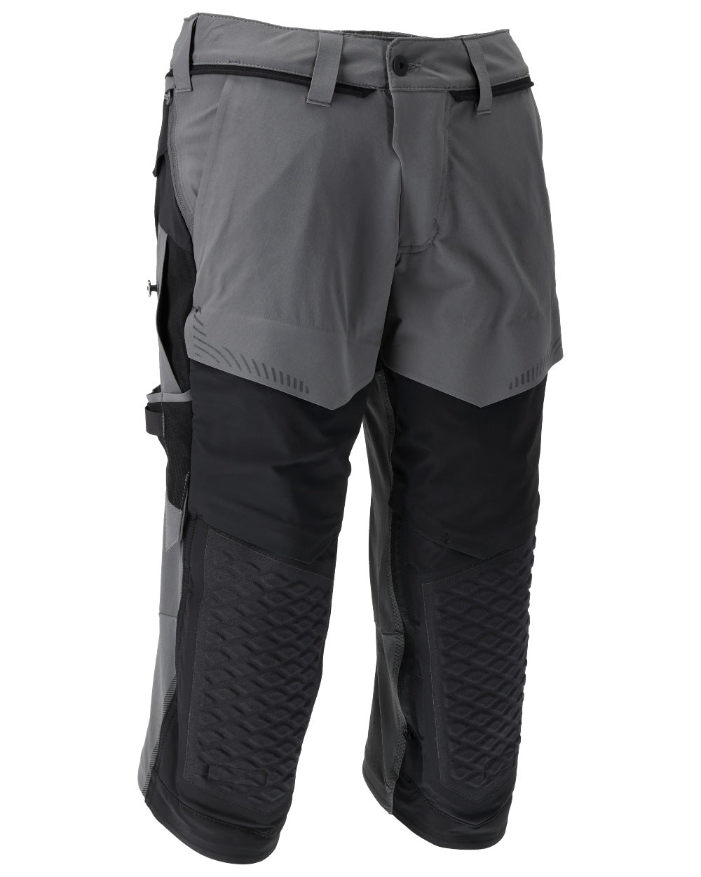 Stone Grey Black Coloured Mascot Workwear Mens Customized 3/4 Length Trousers With Kneepad Pockets on white background 