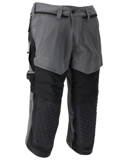 Stone Grey Black Coloured Mascot Workwear Mens Customized 3/4 Length Trousers With Kneepad Pockets on white background 