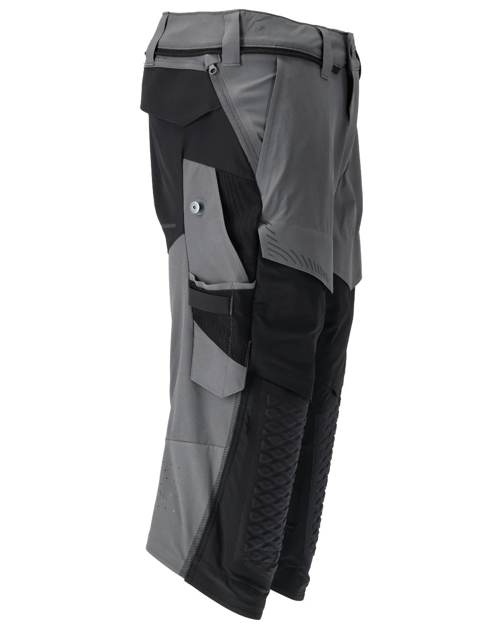 Stone Grey Black Coloured Mascot Workwear Mens Customized 3/4 Length Trousers With Kneepad Pockets on white background 