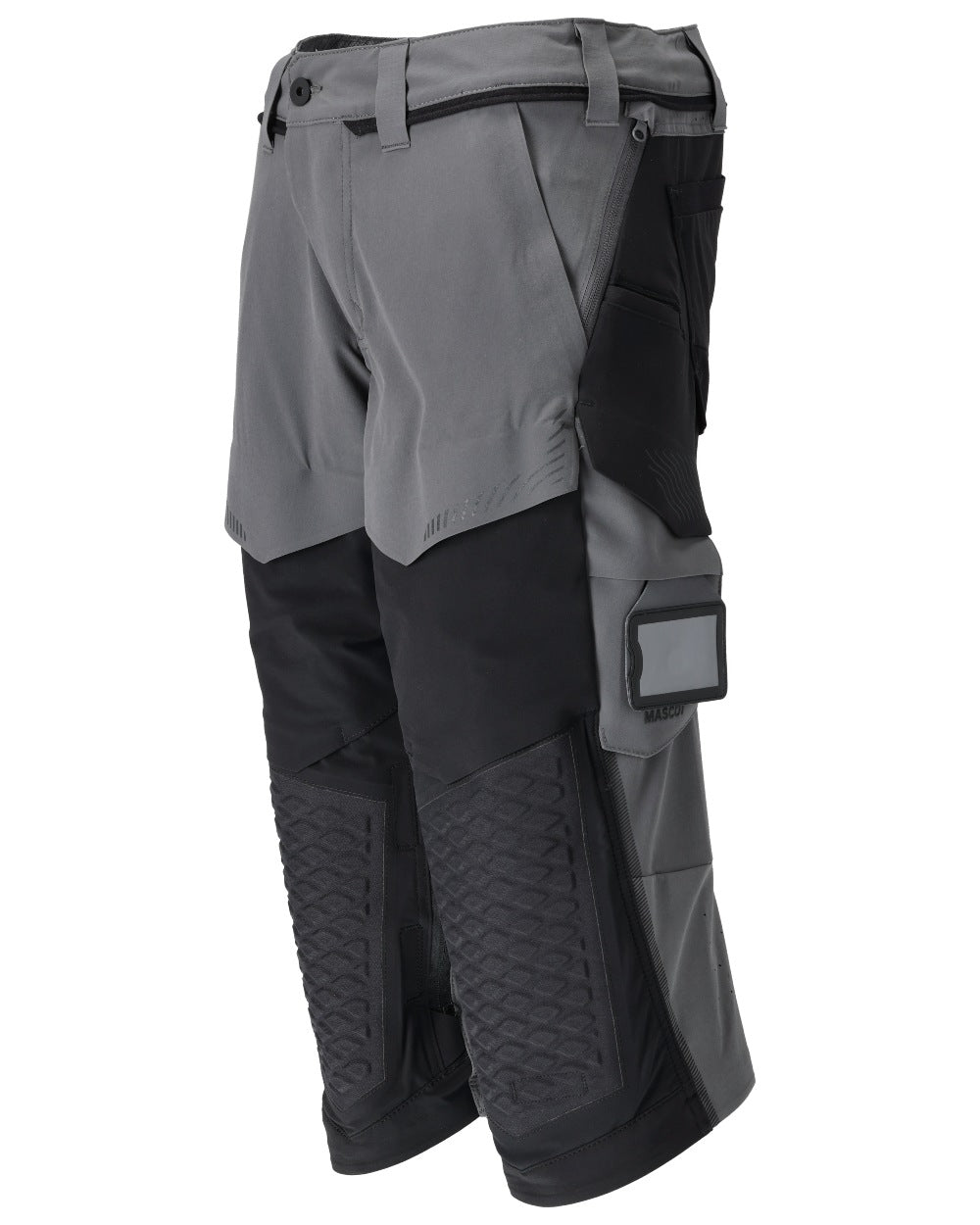 Stone Grey Black Coloured Mascot Workwear Mens Customized 3/4 Length Trousers With Kneepad Pockets on white background 