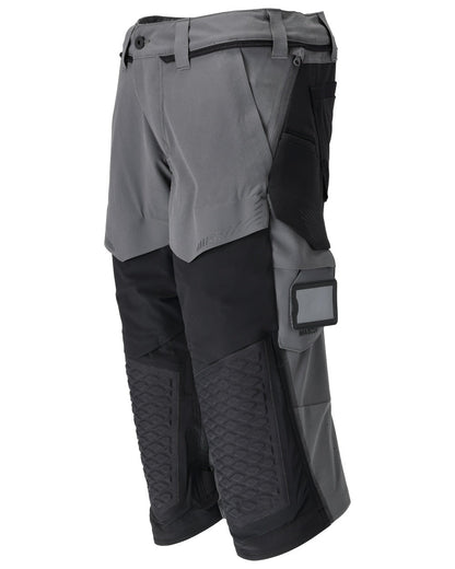 Stone Grey Black Coloured Mascot Workwear Mens Customized 3/4 Length Trousers With Kneepad Pockets on white background 