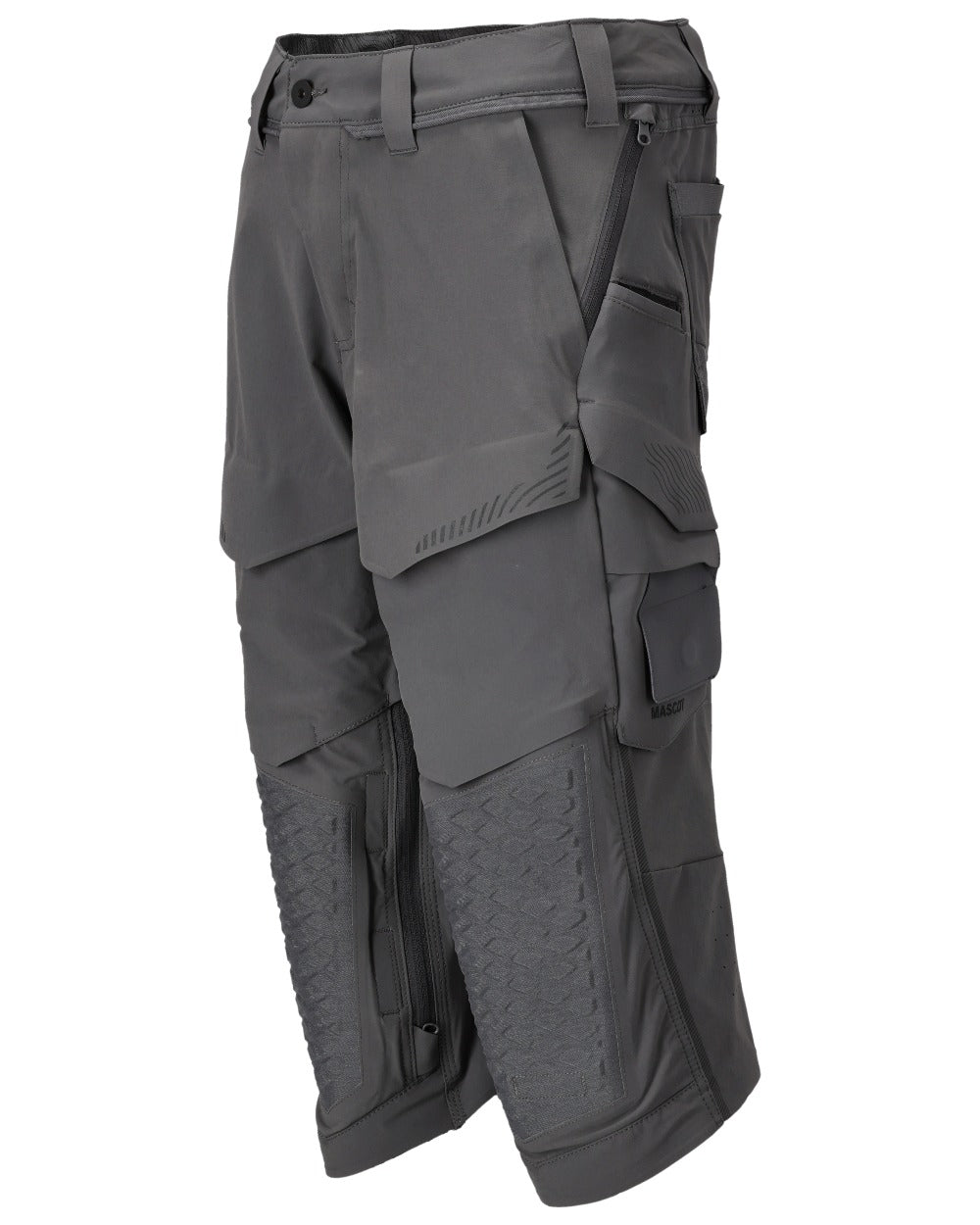 Stone Grey Coloured Mascot Workwear Mens Customized 3/4 Length Trousers With Kneepad Pockets on white background 