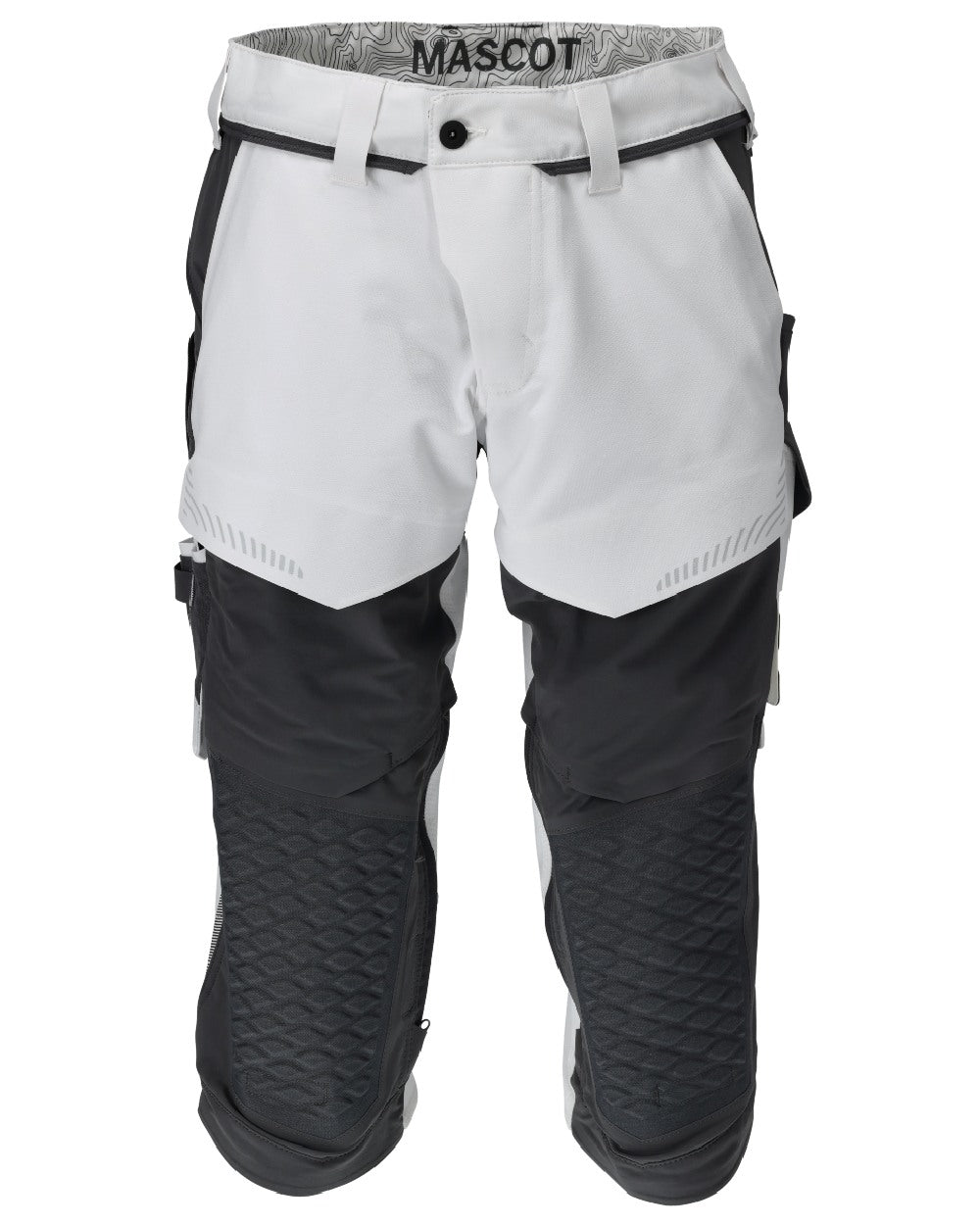 White Stone Grey Coloured Mascot Workwear Mens Customized 3/4 Length Trousers With Kneepad Pockets on white background 