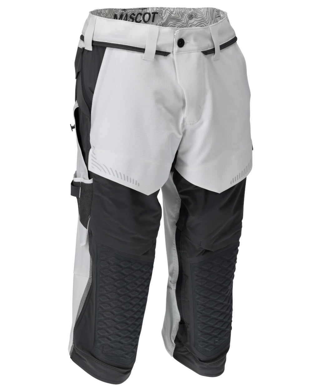 White Stone Grey Coloured Mascot Workwear Mens Customized 3/4 Length Trousers With Kneepad Pockets on white background 