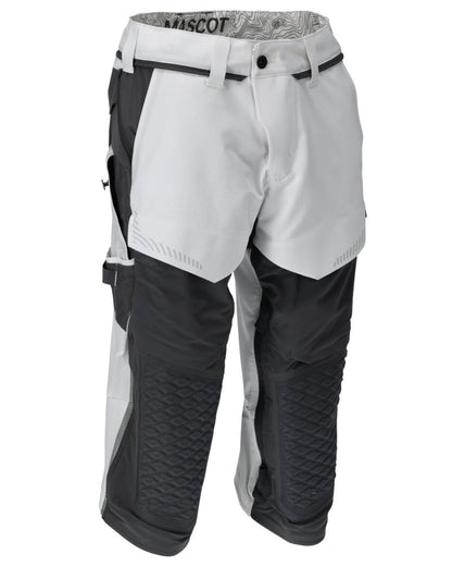 White Stone Grey Coloured Mascot Workwear Mens Customized 3/4 Length Trousers With Kneepad Pockets on white background 