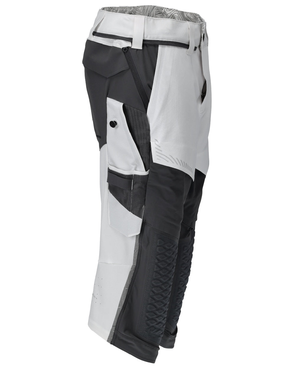 White Stone Grey Coloured Mascot Workwear Mens Customized 3/4 Length Trousers With Kneepad Pockets on white background 
