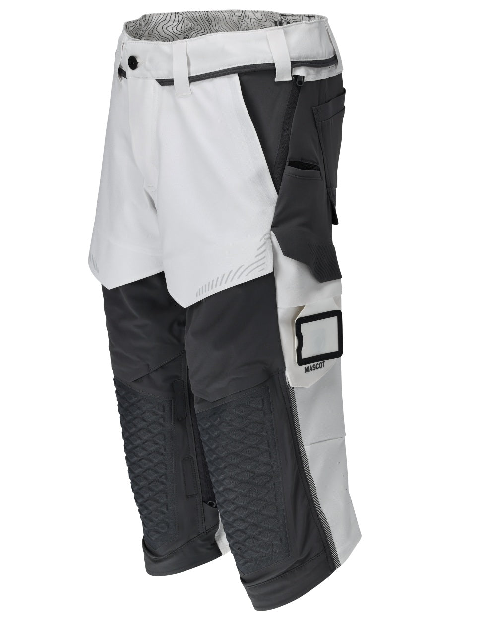White Stone Grey Coloured Mascot Workwear Mens Customized 3/4 Length Trousers With Kneepad Pockets on white background 