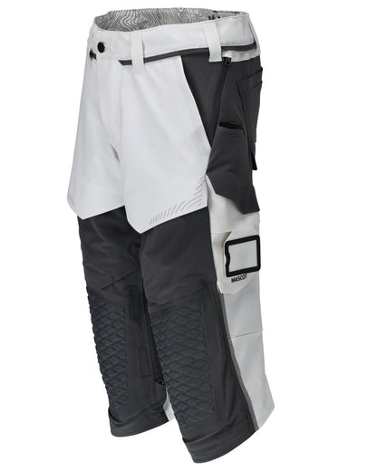White Stone Grey Coloured Mascot Workwear Mens Customized 3/4 Length Trousers With Kneepad Pockets on white background 