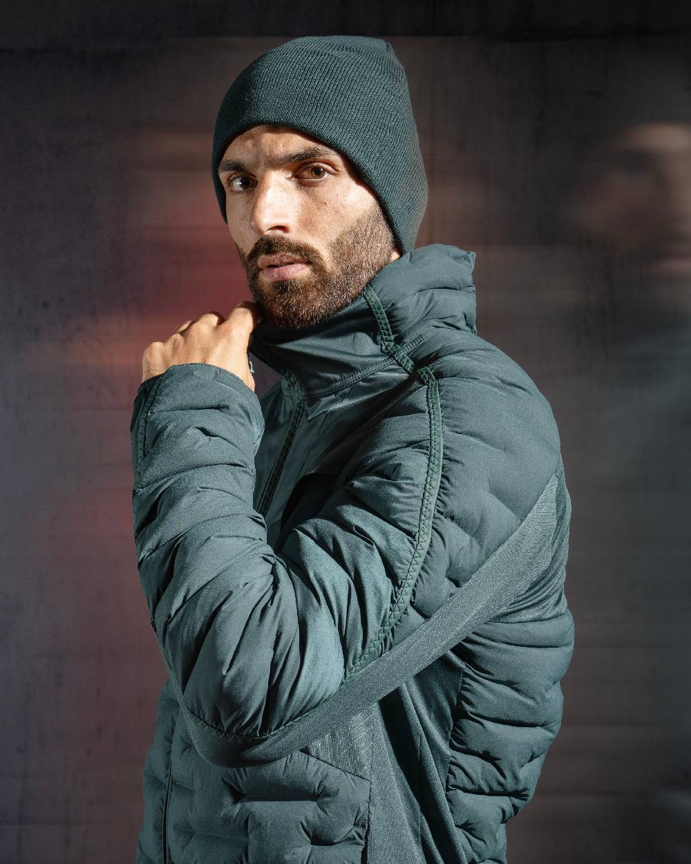 Forest Green Coloured Mascot Workwear Mens Customized Breathable Jacket on studio background 