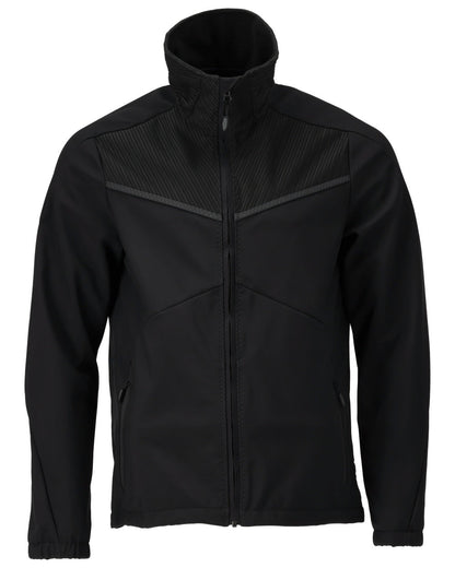 Black Coloured Mascot Workwear Mens Customized Breathable Softshell Jacket on white background 