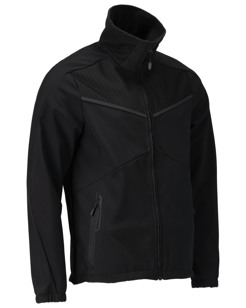 Black Coloured Mascot Workwear Mens Customized Breathable Softshell Jacket on white background 