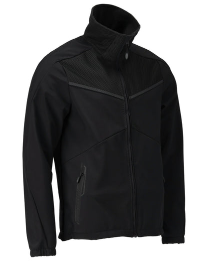 Black Coloured Mascot Workwear Mens Customized Breathable Softshell Jacket on white background 