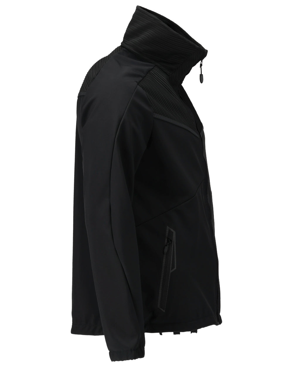 Black Coloured Mascot Workwear Mens Customized Breathable Softshell Jacket on white background 