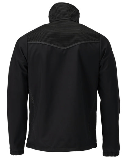 Black Coloured Mascot Workwear Mens Customized Breathable Softshell Jacket on white background 