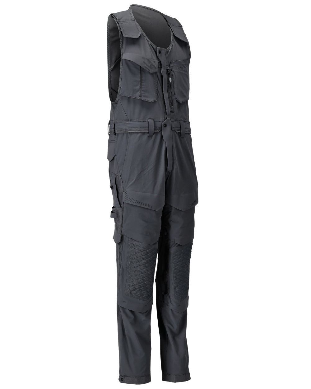 Black Coloured Mascot Workwear Mens Customized Combi Suit With Kneepad Pockets on white background 