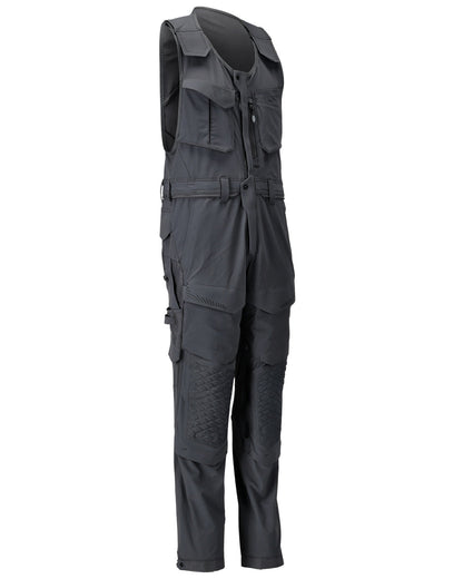 Black Coloured Mascot Workwear Mens Customized Combi Suit With Kneepad Pockets on white background 