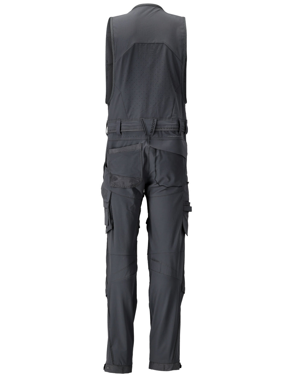 Black Coloured Mascot Workwear Mens Customized Combi Suit With Kneepad Pockets on white background 