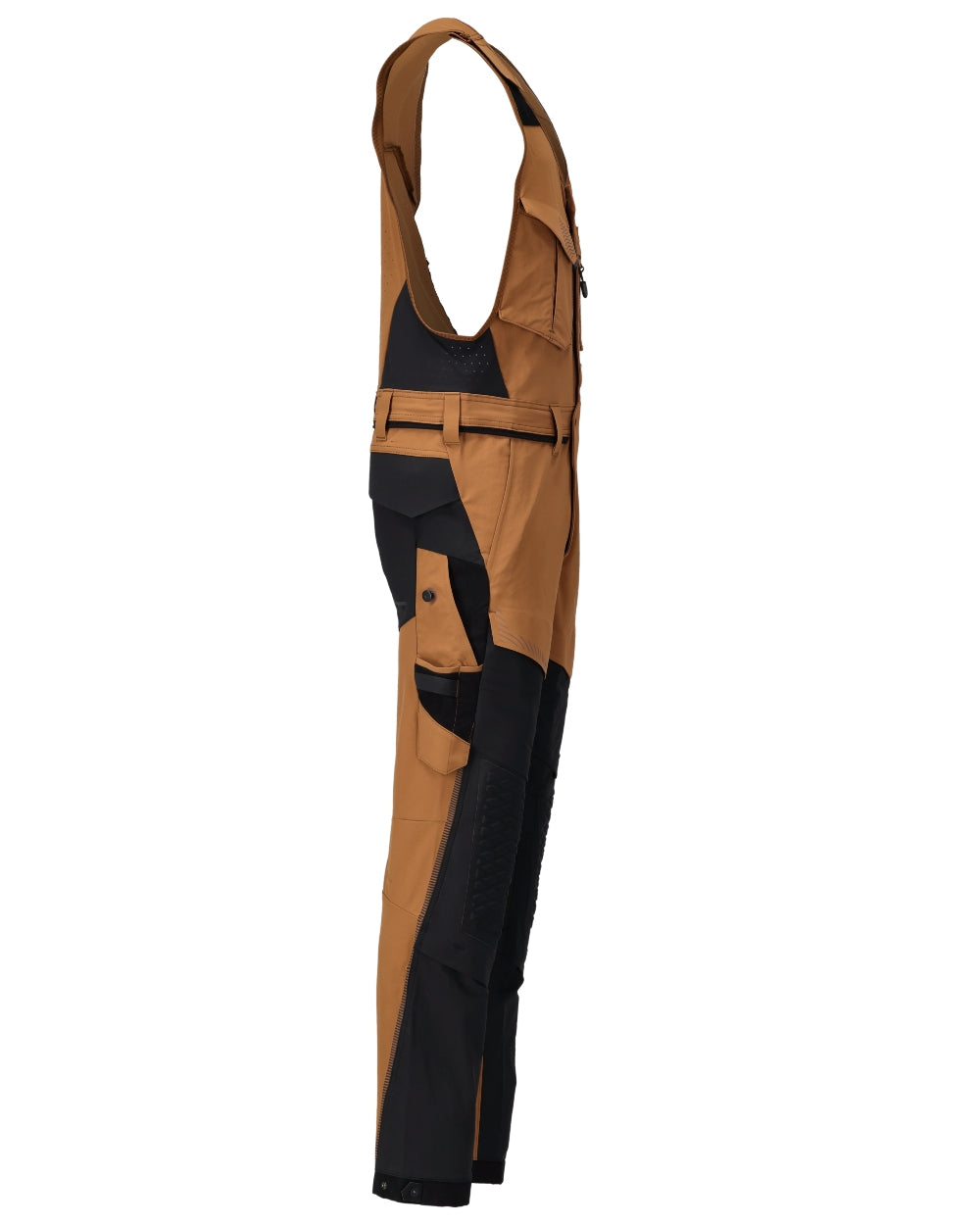 Nut Brown Black Coloured Mascot Workwear Mens Customized Combi Suit With Kneepad Pockets on white background 