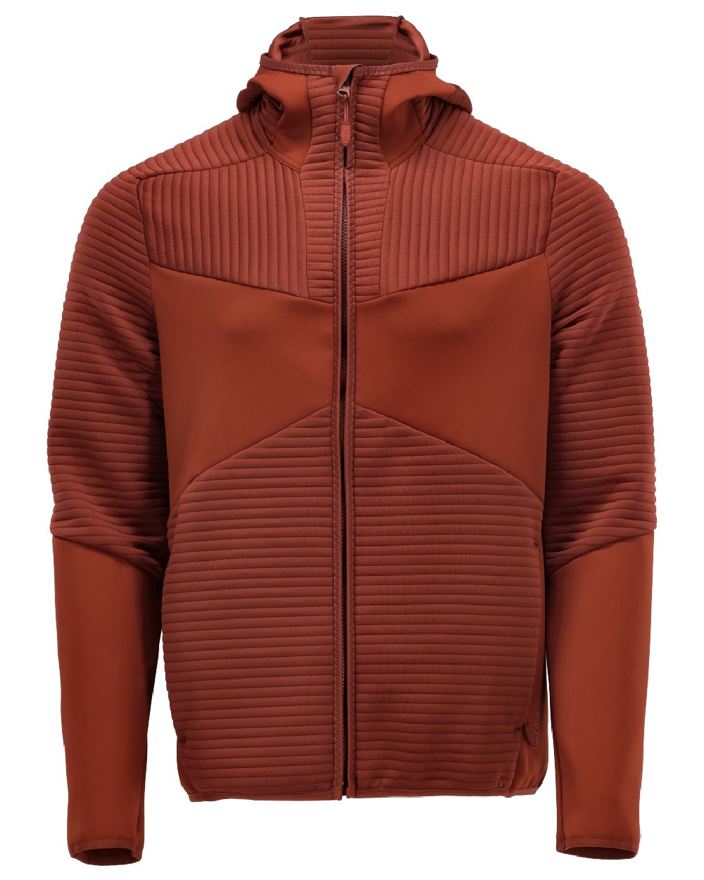 Autumn Red Coloured Mascot Workwear Mens Customized Fleece Hoodie With Zipper on white background 
