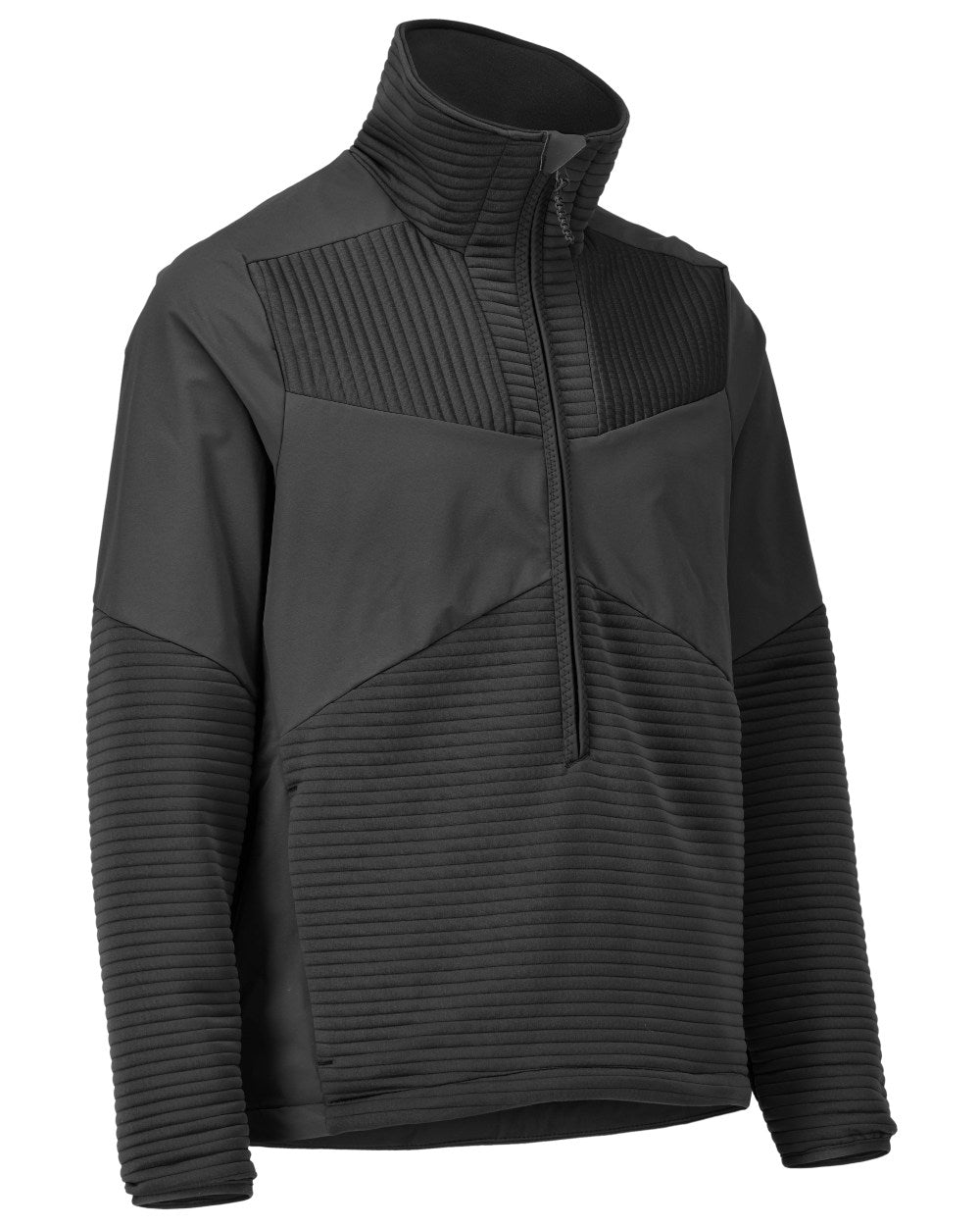 Black Coloured Mascot Workwear Mens Customized Fleece Jumper With Half Zip on white background 