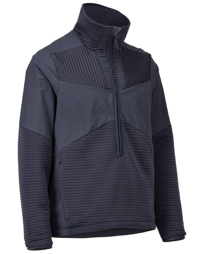 Dark Navy Coloured Mascot Workwear Mens Customized Fleece Jumper With Half Zip on white background 