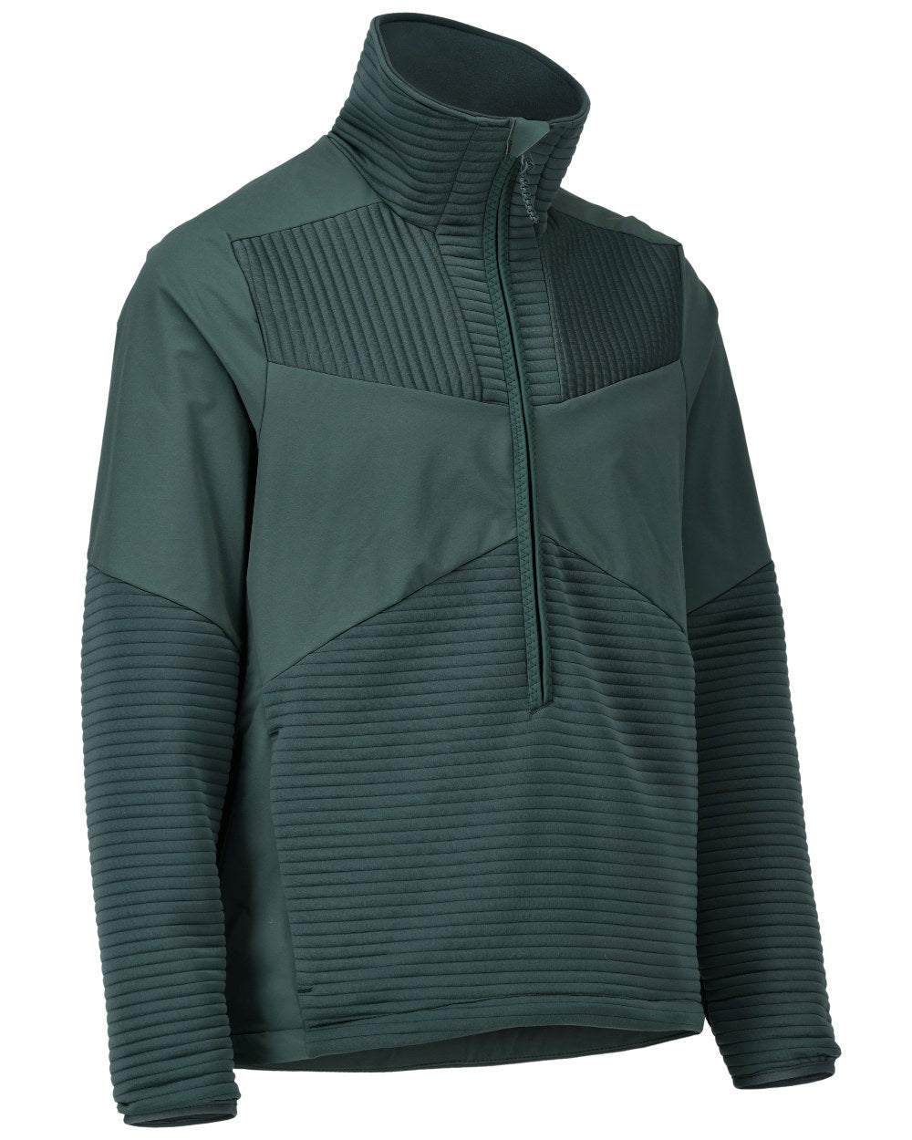 Forest Green Coloured Mascot Workwear Mens Customized Fleece Jumper With Half Zip on white background 