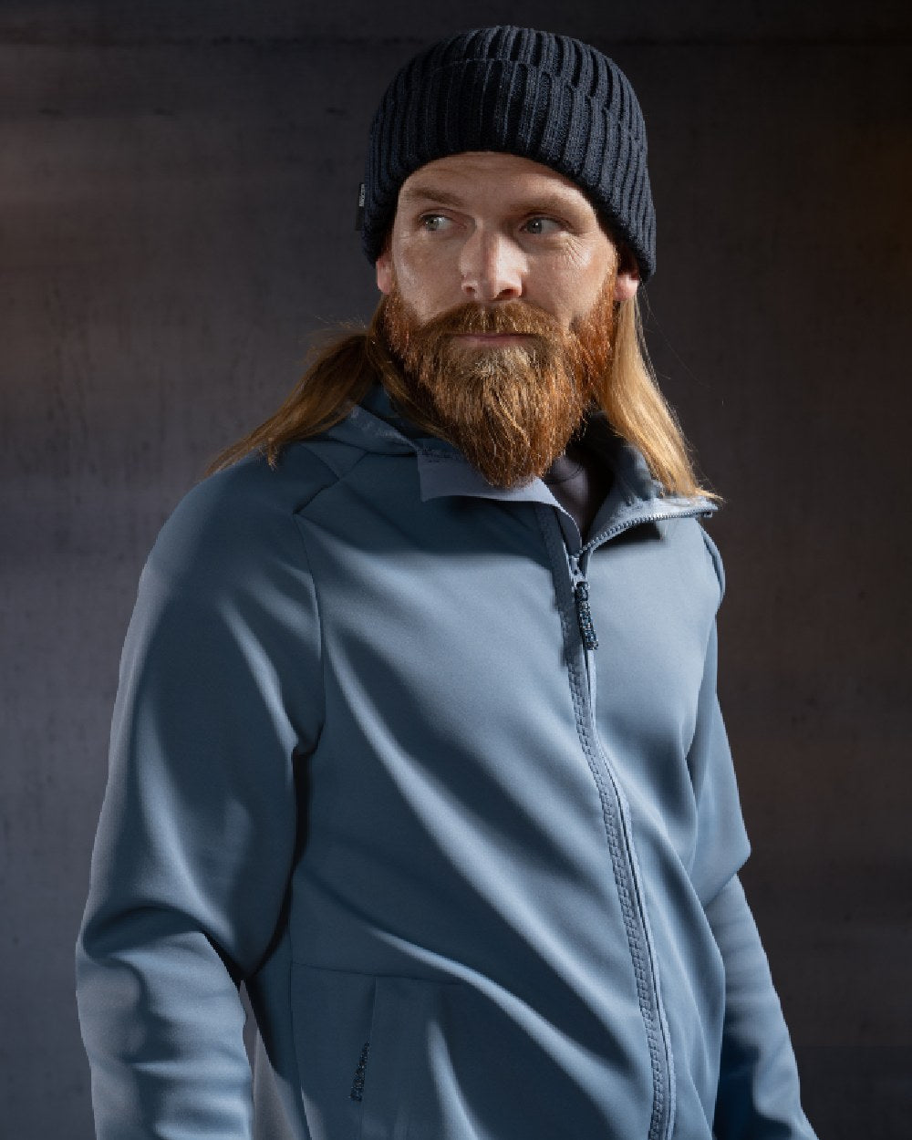 Stone Blue Coloured Mascot Workwear Mens Customized Fleece Jumper With Hood on indoor background 