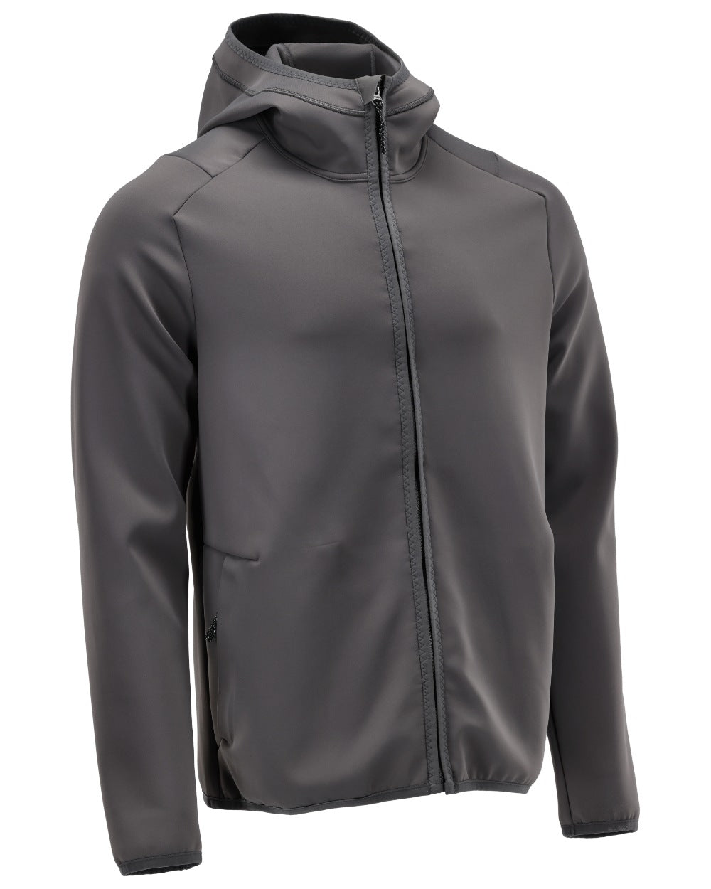 Stone Grey Coloured Mascot Workwear Mens Customized Fleece Jumper With Hood on white background 