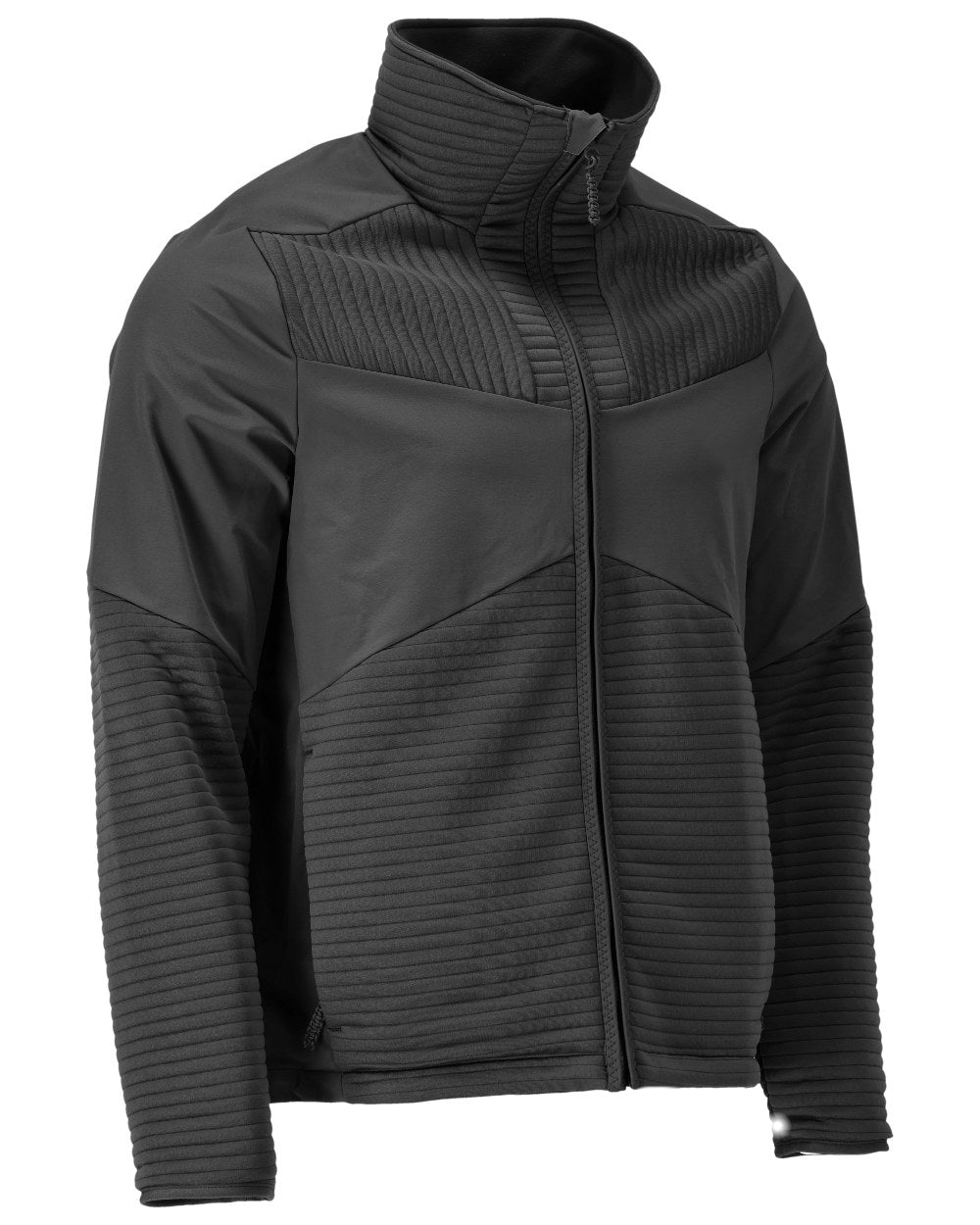 Black Coloured Mascot Workwear Mens Customized Fleece Jumper With Zipper And Lining on white background 