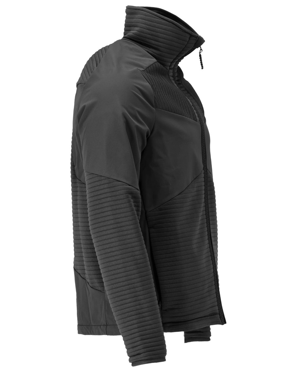 Black Coloured Mascot Workwear Mens Customized Fleece Jumper With Zipper And Lining on white background 