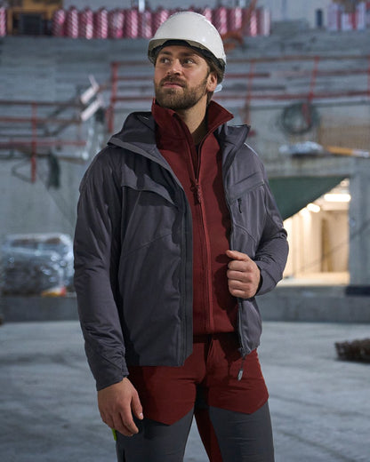 Autumn Red Coloured Mascot Workwear Mens Customized Full Zip Fleece Jumper on construction background 