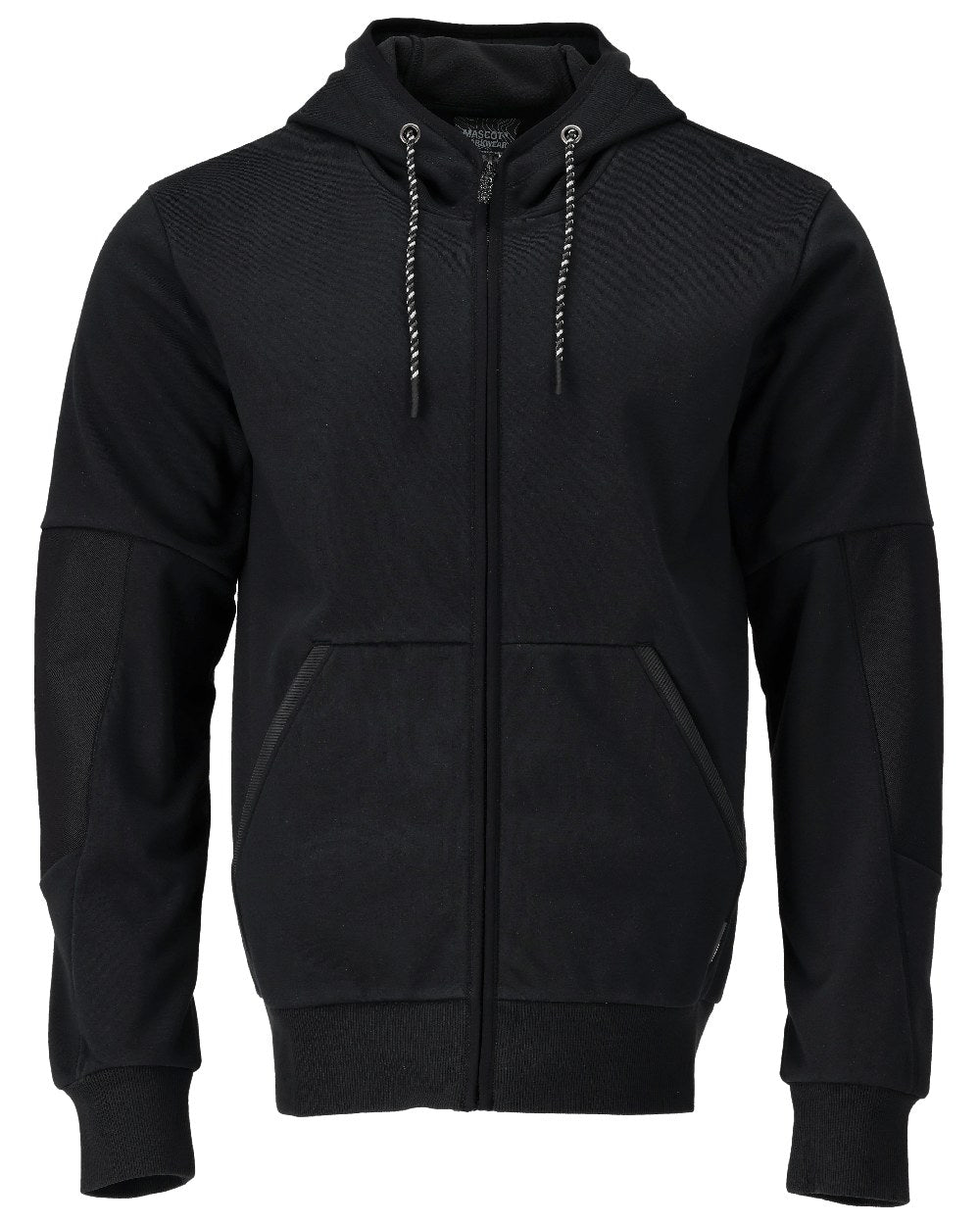 Black Coloured Mascot Workwear Mens Customized Hoodie With Windproof Membrane on white background 
