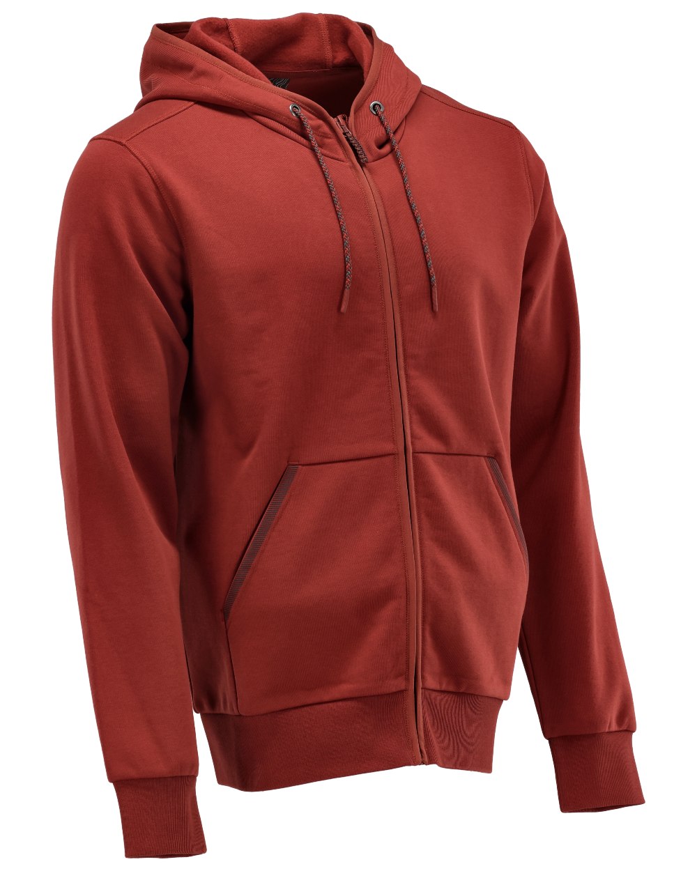 Autumn Red Coloured Mascot Workwear Mens Customized Hoodie With Zipper on white background 