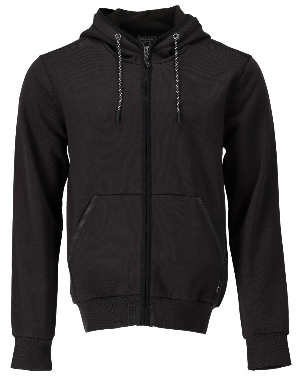 Black Coloured Mascot Workwear Mens Customized Hoodie With Zipper on white background 
