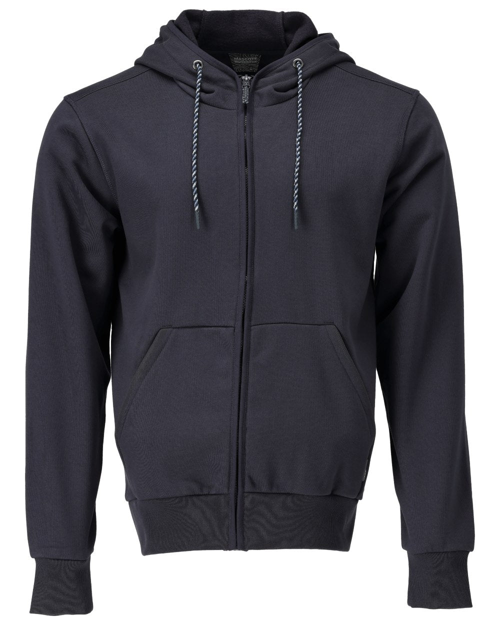 Dark Navy Coloured Mascot Workwear Mens Customized Hoodie With Zipper on white background 
