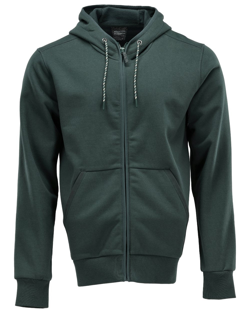 Forest Green Coloured Mascot Workwear Mens Customized Hoodie With Zipper on white background 