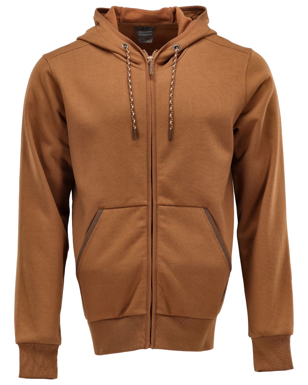 Nut Brown Coloured Mascot Workwear Mens Customized Hoodie With Zipper on white background 