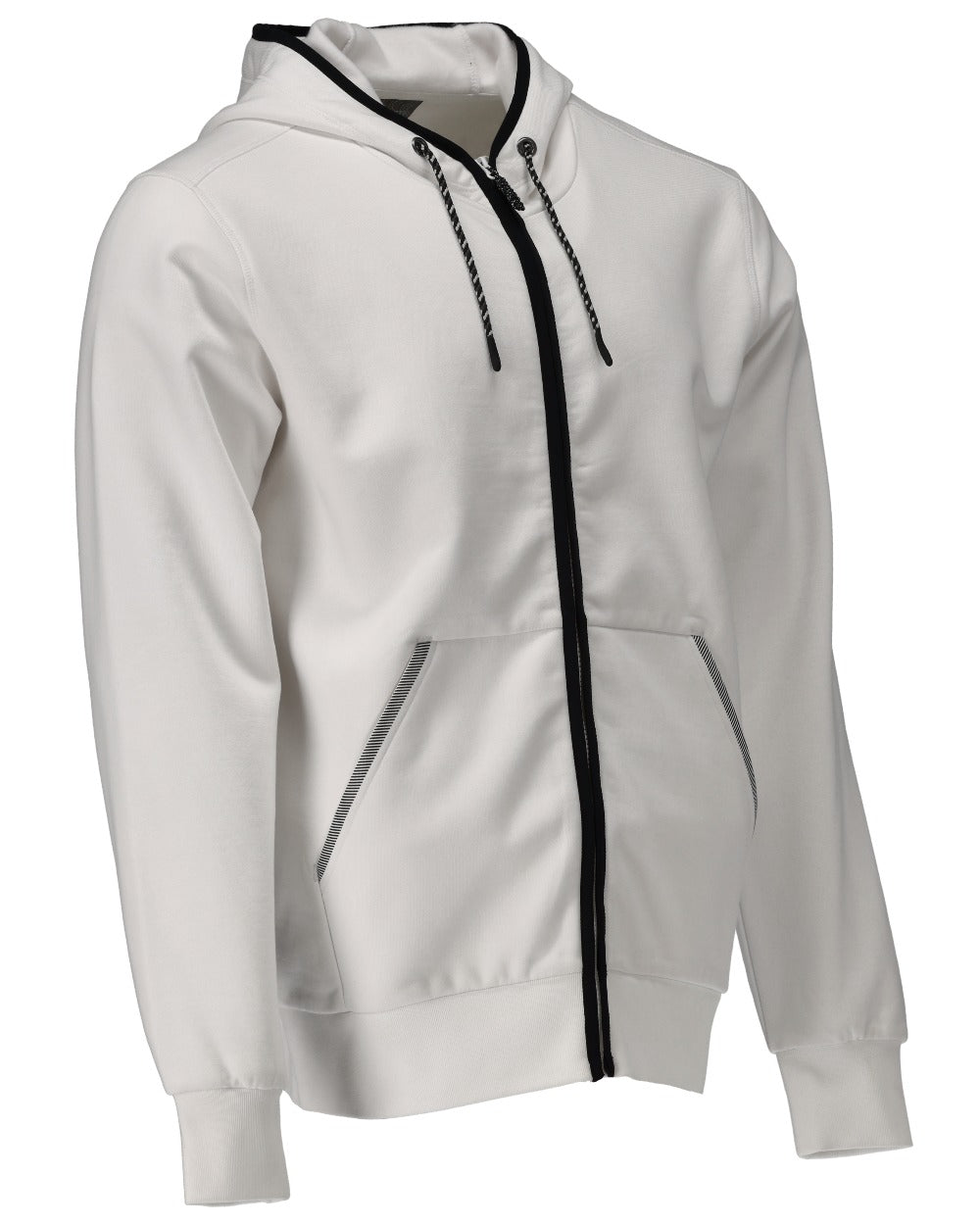 White Coloured Mascot Workwear Mens Customized Hoodie With Zipper on white background 