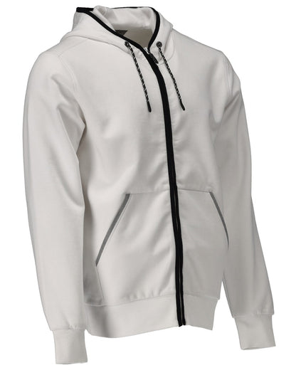 White Coloured Mascot Workwear Mens Customized Hoodie With Zipper on white background 