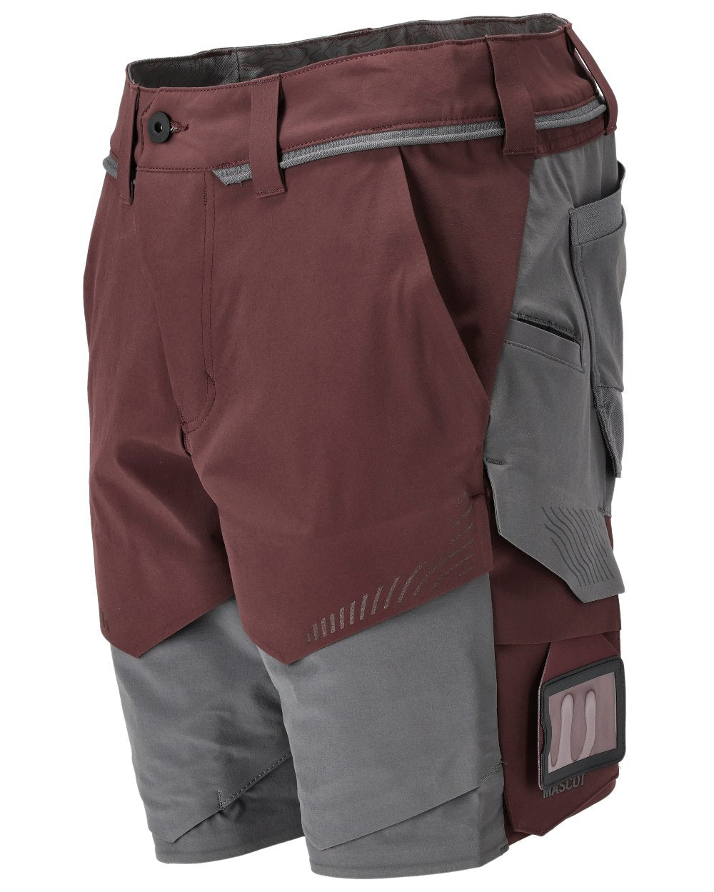Bordeaux Stone Grey Coloured Mascot Workwear Mens Customized Lightweight Shorts on white background 