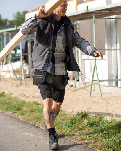 Stone Grey Black Coloured Mascot Workwear Mens Customized Lightweight Shorts on outdoor background 