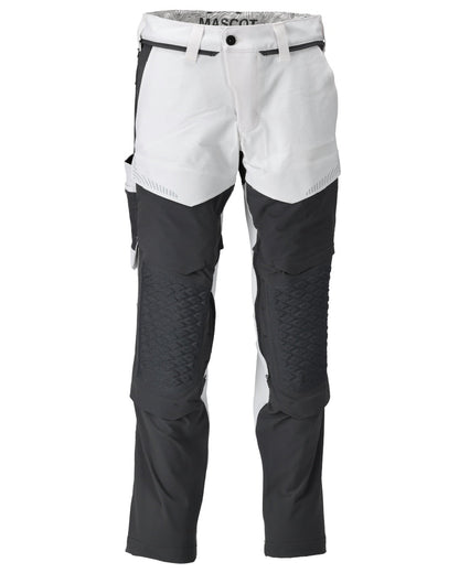White Stone Grey Coloured Mascot Workwear Mens Customized Lightweight Trousers With Kneepad Pockets on white background 