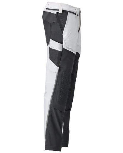 White Stone Grey Coloured Mascot Workwear Mens Customized Lightweight Trousers With Kneepad Pockets on white background 